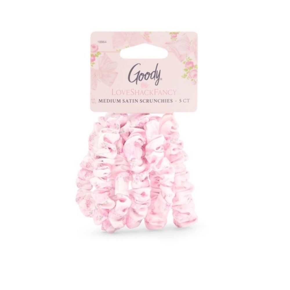 Goody LoveShackFancy Pink Satin Scrunchies medium elastic hair ties NWT